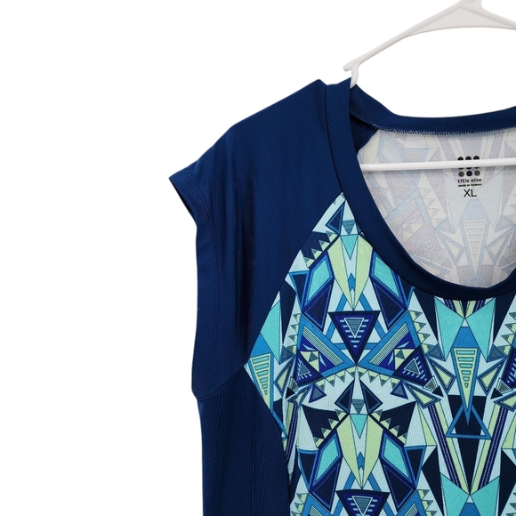 Title Nine Women's Poly Stretch Geo Print Mini Dress Blue- XL - Picture 2 of 9